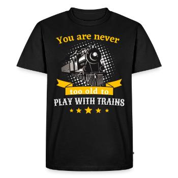 Jamais trop vieux pour les locomotives à vapeur de modélisme ferroviaire - T-shirt Premium bio Homme - noir - Devant - Nico (187cm)