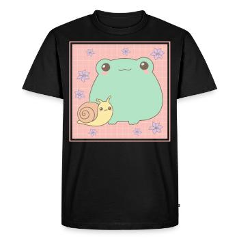 Cottagecore Esthétique Kawaii Grenouille Escargot Gesch - T-shirt Premium bio Homme - noir - Devant - Nico (187cm)