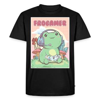 Cottagecore Esthétique Kawaii Frog Gamer Frogamer G - T-shirt Premium bio Homme - noir - Devant - Nico (187cm)
