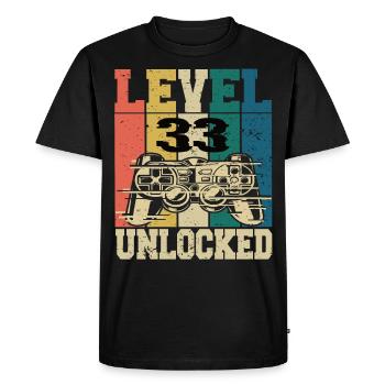 Level 33 Unlocked - Men's Premium Organic T-Shirt - black - Front - Nico (187cm)