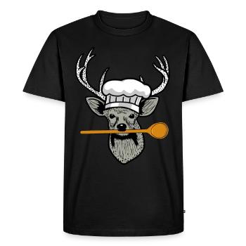 Willd Kitchen Chef Cuiller de cuisine Hirschkopf Restaurant - T-shirt Premium bio Homme - noir - Devant - Nico (187cm)