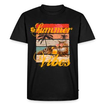 Summer Vibes chat bengale cool sur la plage - T-shirt Premium bio Homme - noir - Devant - Nico (187cm)