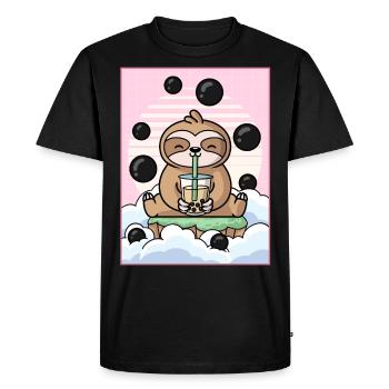 Japanese Aesthetic Kawaii Sloth Boba Milk Tea G - Men's Premium Organic T-Shirt - black - Front - Nico (187cm)