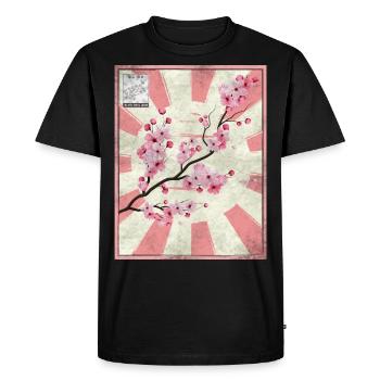 Japanese Aesthetic Cherry Blossom Postage Stamp Ges - Men's Premium Organic T-Shirt - black - Front - Nico (187cm)