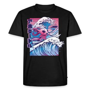 Axolotl Surf Vaporwave Japan Wave - T-shirt Premium bio Homme - noir - Devant - Nico (187cm)