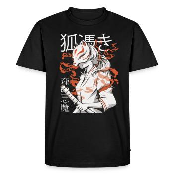 Samurai Warrior Japanese Kitsune Japan Anime - Men's Premium Organic T-Shirt - black - Front - Nico (187cm)