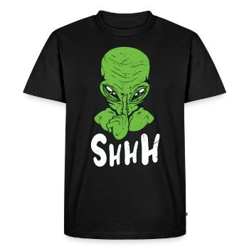 Psst Quiet School Class Teacher Alien - Men's Premium Organic T-Shirt - black - Front - Nico (187cm)