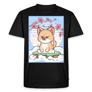 Japanese Aesthetic Kawaii Cat Cherry Blossom Gesche - Men's Premium Organic T-Shirt - black - Front - Nico (187cm)
