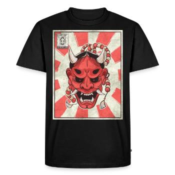 Timbre-poste japonais esthétique Demon Oni Mask - T-shirt Premium bio Homme - noir - Devant - Nico (187cm)