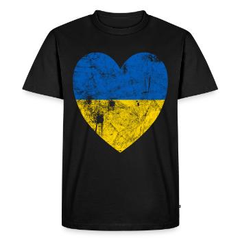 VINTAGE COEUR DRAPEAU BLEU JAUNE UKRAINE - T-shirt Premium bio Homme - noir - Devant - Nico (187cm)