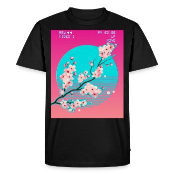 Vaporwave Esthétique Japonaise Sakura Fleur de Cerisier - T-shirt Premium bio Homme - noir - Devant - Nico (187cm)