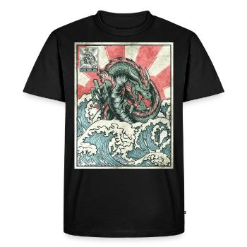 Dragon Kanagawa Wave Stamp Japanese Aesthetic - Men's Premium Organic T-Shirt - black - Front - Nico (187cm)