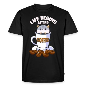 La vie commence après le café - T-shirt Premium bio Homme - noir - Devant - Nico (187cm)