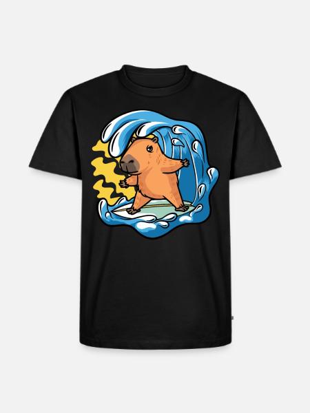 Capybara Rongeur Surfer Surf Vagues - T-shirt Premium bio Homme - noir