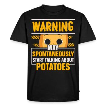 Warning can start spontaneously about potatoes - Men's Premium Organic T-Shirt - black - Front - Nico (187cm)