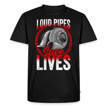 Loud Exhausts Save Life Car Mechanic Garage - Men's Premium Organic T-Shirt - black - Front - Nico (187cm)