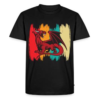 Dragon Retro Vintage Moyen Âge avec Feu - T-shirt Premium bio Homme - noir - Devant - Nico (187cm)