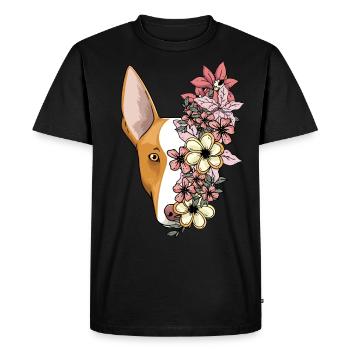 Podenco Ibicenco Chien avec des fleurs - T-shirt Premium bio Homme - noir - Devant - Nico (187cm)