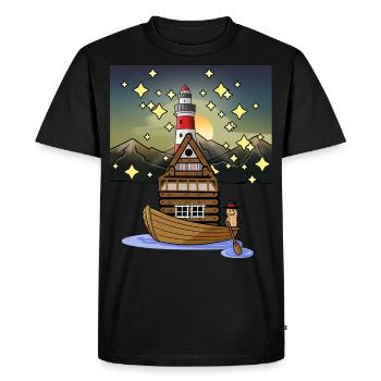 Cacahuète Aventure Voyage Ciel Étoilé Voyage Bateau - T-shirt Premium bio Homme - noir - Devant - Nico (187cm)