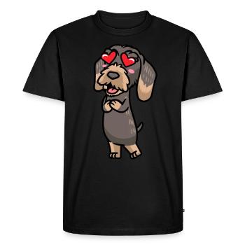Teckel à poil rugueux Chien amoureux - T-shirt Premium bio Homme - noir - Devant - Nico (187cm)