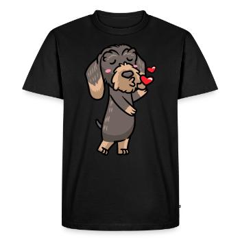 Baisers de chien teckel à poil rugueux - T-shirt Premium bio Homme - noir - Devant - Nico (187cm)