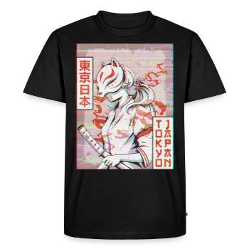Samurai Kitsune Fox Mask Vaporwave Aesthetic - Men's Premium Organic T-Shirt - black - Front - Nico (187cm)