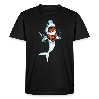Hungry Shark Funny Sea Creature Surf - Men's Premium Organic T-Shirt - black - Front - Nico (187cm)