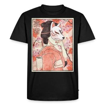 Geisha Kitsune Masque Cadeau Japonais - T-shirt Premium bio Homme - noir - Devant - Nico (187cm)