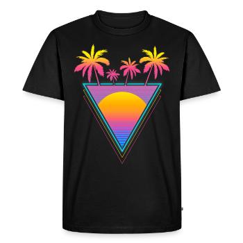 Vaporwave Aesthetic Retro Sunset Palm - Men's Premium Organic T-Shirt - black - Front - Nico (187cm)