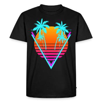 Vaporwave Aesthetic Retro Sunset Palm - Men's Premium Organic T-Shirt - black - Front - Nico (187cm)