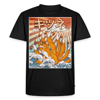 Kaiju Kitsune Renard à neuf queues Kanagawa Gesch - T-shirt Premium bio Homme - noir - Devant - Nico (187cm)