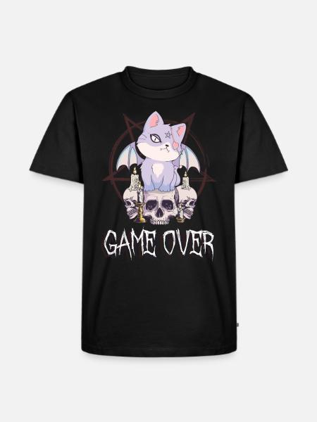 Cat Skull Goth Game Over Pentagram Occult G - Men's Premium Organic T-Shirt - black