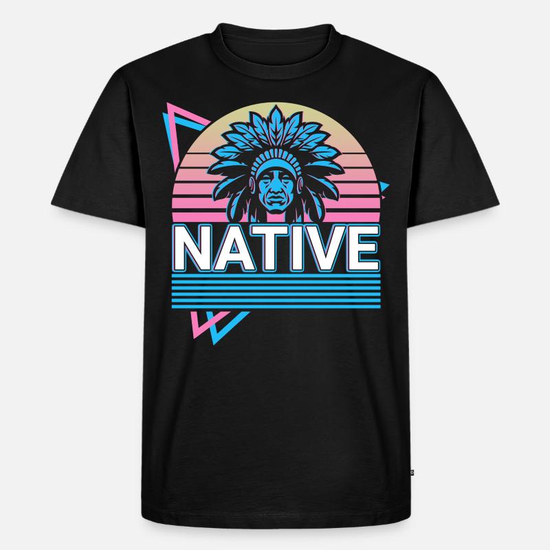 Indianer Retro - Männer Premium Bio T-Shirt - Schwarz
