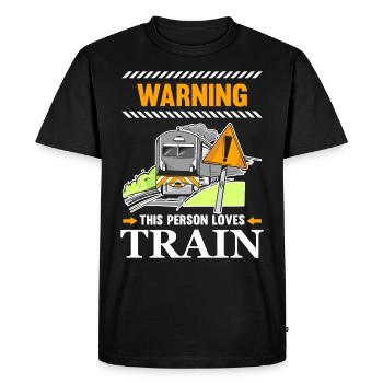 Warning This person loves trains steam locomotives - Men's Premium Organic T-Shirt - black - Front - Nico (187cm)