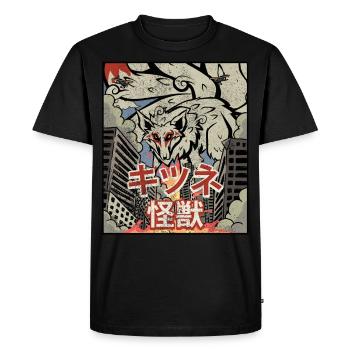 Kaiju Kitsune Nine-tailed Fox Kanagawa Wave - Men's Premium Organic T-Shirt - black - Front - Nico (187cm)