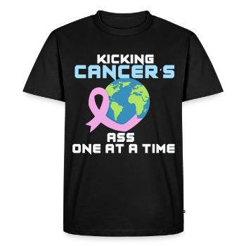 Botter le cul du cancer - un par un - T-shirt Premium bio Homme - noir - Devant - Nico (187cm)