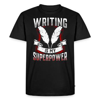 L’écriture est mon superpouvoir Auteur Écrivain - T-shirt Premium bio Homme - noir - Devant - Nico (187cm)