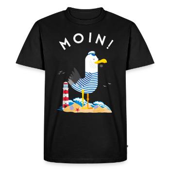 Moin Möwe Captain Northern Germany Low German - Men's Premium Organic T-Shirt - black - Front - Nico (187cm)