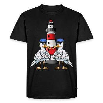 Mouettes maritimes Oiseaux de mer Phare Côte Oiseaux de mer - T-shirt Premium bio Homme - noir - Devant - Nico (187cm)