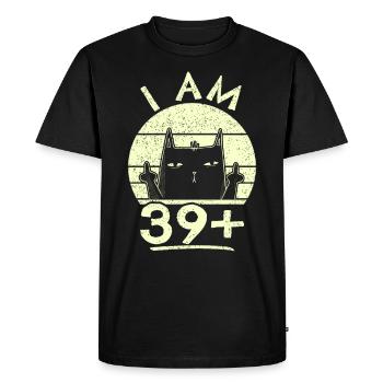 40e anniversaire femme 40e 40 ans - JE SUIS 39+ PLUS - T-shirt Premium bio Homme - noir - Devant - Nico (187cm)