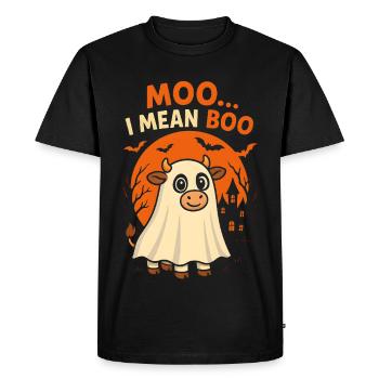 Meugler... Je veux dire Boo - Vache d’Halloween mignonne - T-shirt Premium bio Homme - noir - Devant - Nico (187cm)