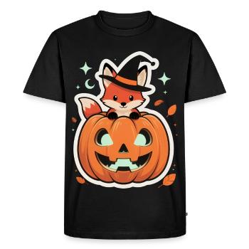 Cute Halloween fox in pumpkin with witch hat - Men's Premium Organic T-Shirt - black - Front - Nico (187cm)