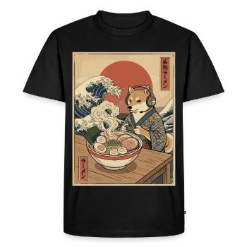 Kawaii Gamer Shiba Gaming avec un bol de ramen sucre - T-shirt Premium bio Homme - noir - Devant - Nico (187cm)