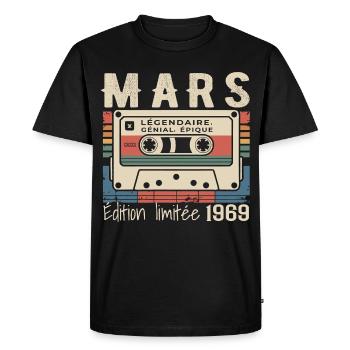 Anniversaire 1969 Mars 1969 né en Mars 1969 - T-shirt Premium bio Homme - noir - Devant - Nico (187cm)