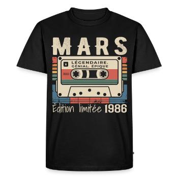 Anniversaire 1986 Mars 1986 né en Mars 1986 - T-shirt Premium bio Homme - noir - Devant - Nico (187cm)