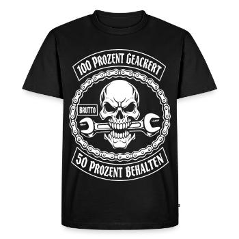 100 % labouré, 50 % maintenu - T-shirt Premium bio Homme - noir - Devant - Nico (187cm)