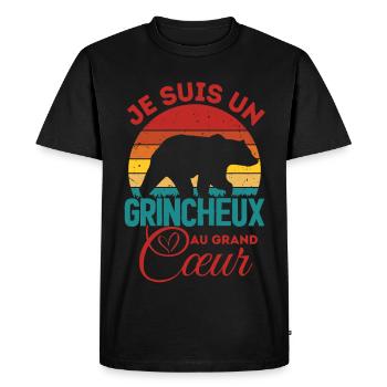 au grand cur Ours Grognon - T-shirt Premium bio Homme - noir - Devant - Nico (187cm)