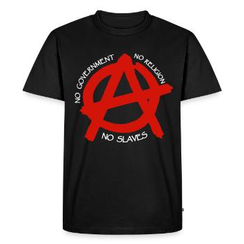Anarchie, pas de religion, pas de gouvernement, pas d'esclaves - T-shirt Premium bio Homme - noir - Devant - Nico (187cm)