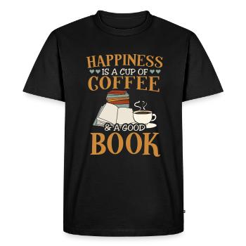 Cool Books Coffee Shirt - Happiness - Men's Premium Organic T-Shirt - black - Front - Nico (187cm)