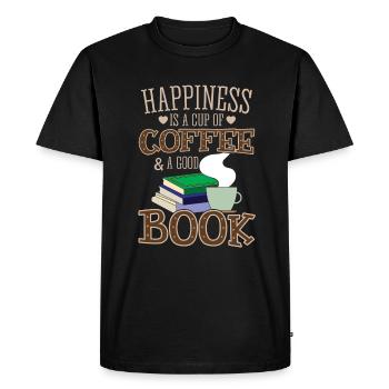 Cool Books Coffee Shirt - Happiness - Men's Premium Organic T-Shirt - black - Front - Nico (187cm)